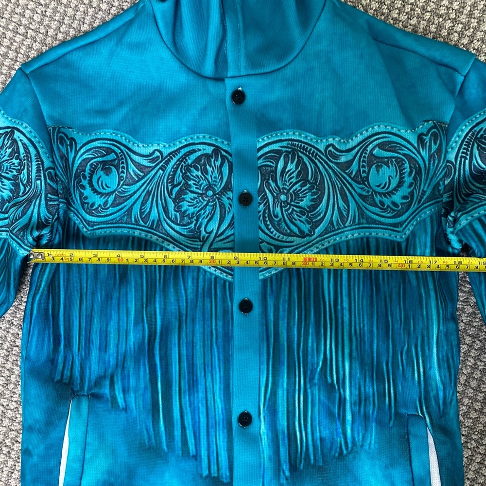 NWOT Turquoise patterned buttoned up hooded sweater - Picture 5 of 5